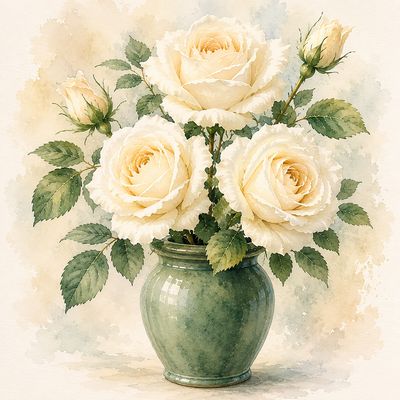 Watercolour Art Class:  White roses Sunday, June 14,  1:00 to 3:00 pm