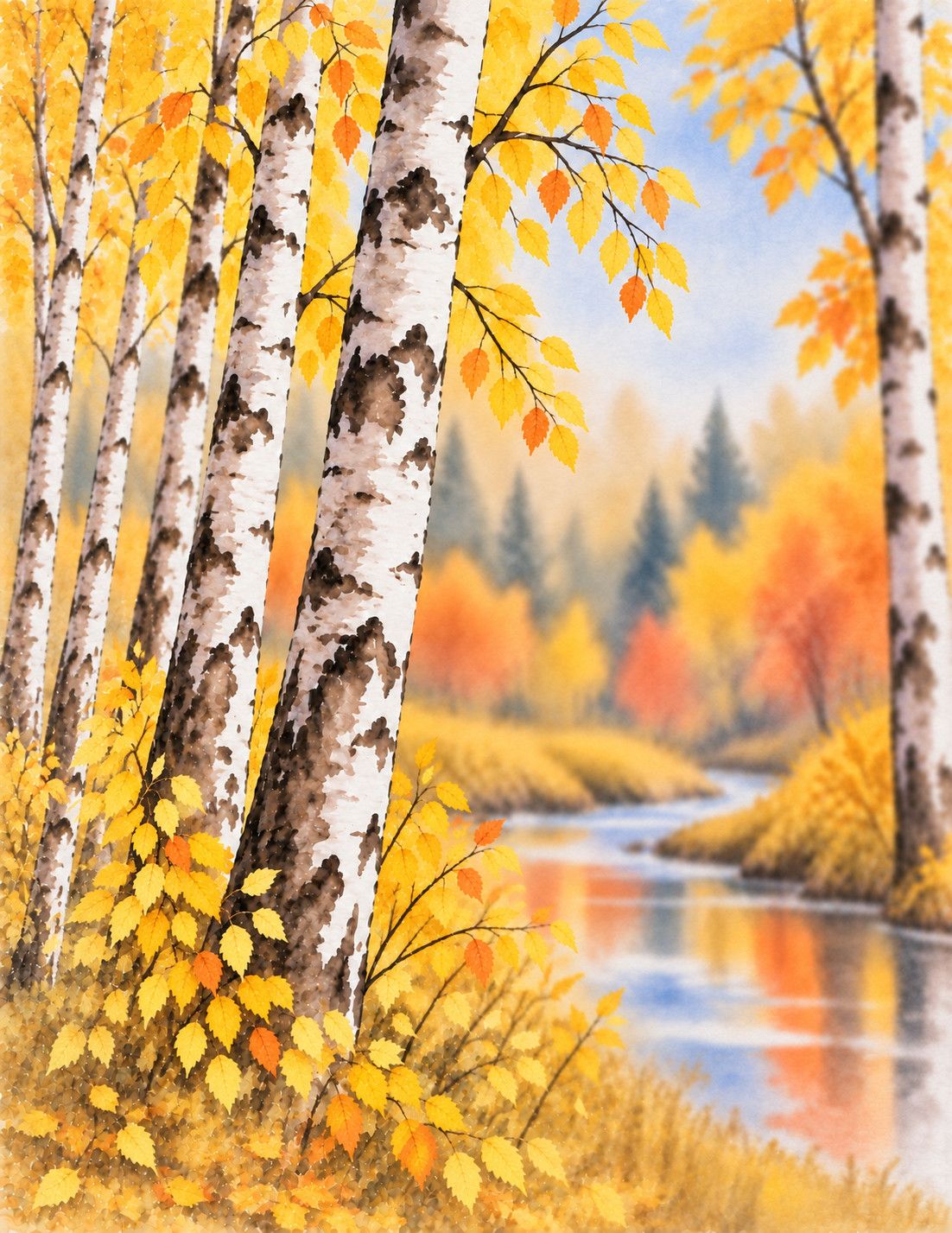 Watercolour Art Class: White Birch by Woodland Stream Sunday, September 27, 1:00 to 3:00 pm