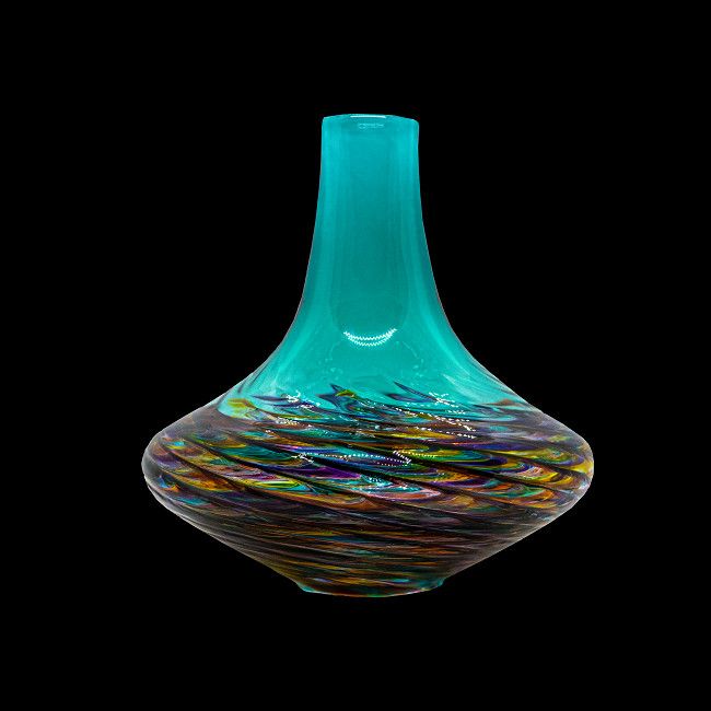 Little River Hot Glass: Optic Vase Navajo, Color: Jewel/Lagoon