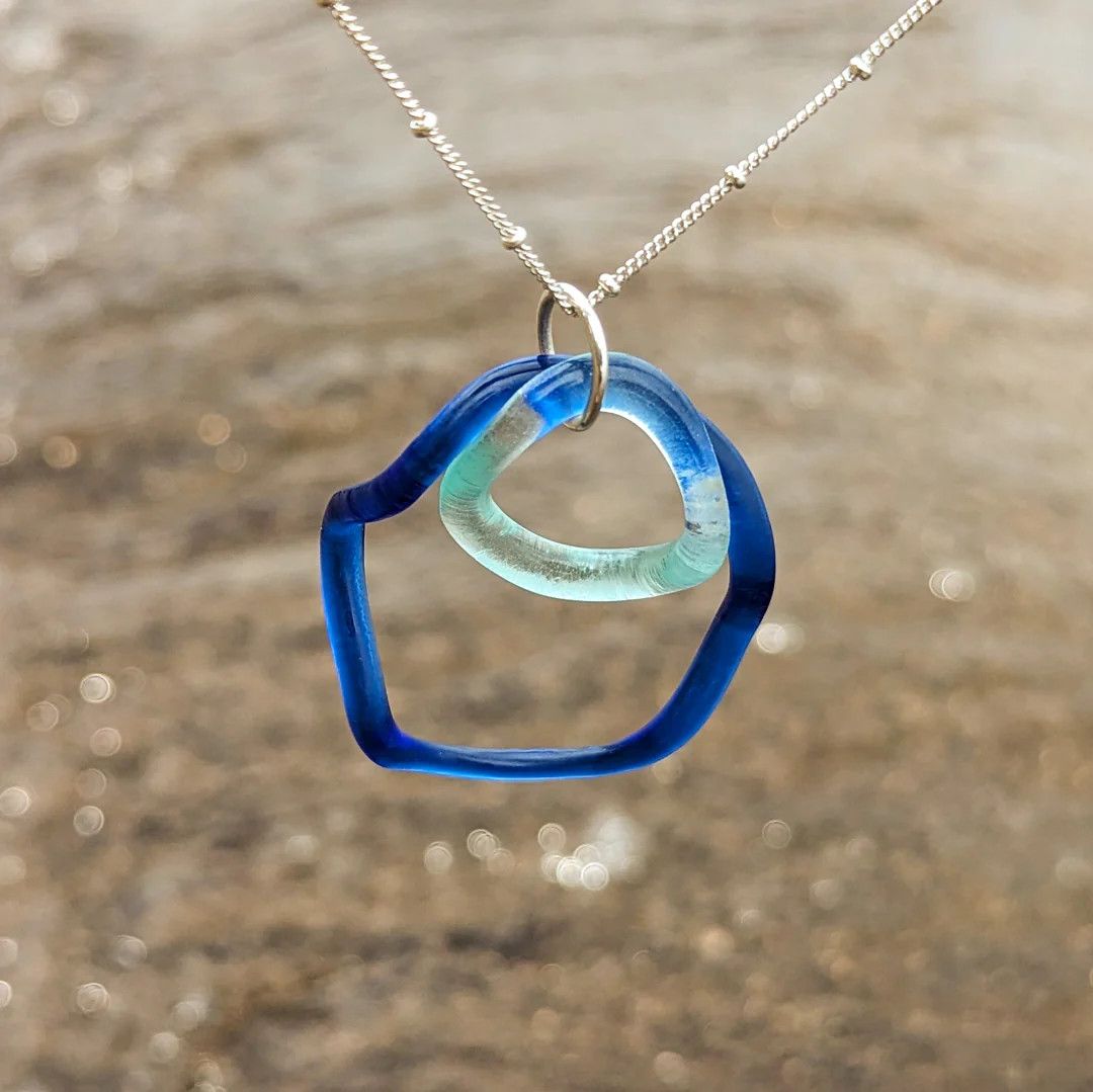 Smart Glass Sea &amp; Sky Wave Double Pendant 4014, Color: Cobalt