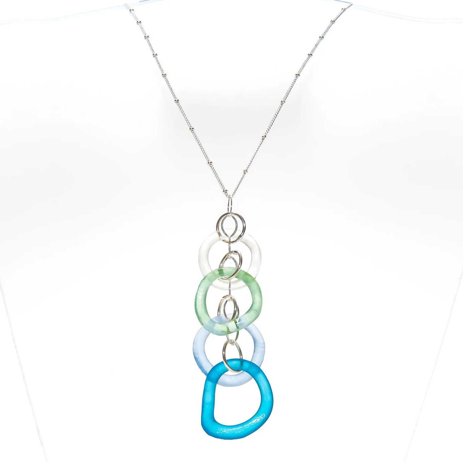 Smart Glass Wave Chandelier Necklace 4034, Color: Ocean / Silver