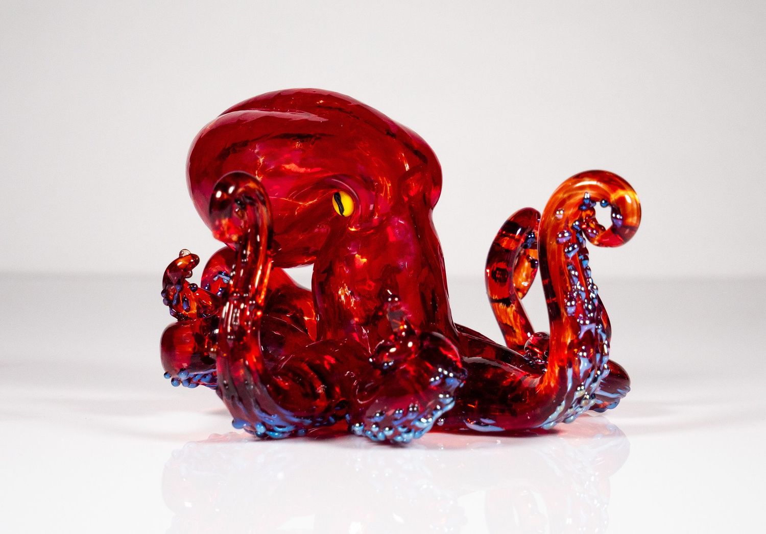 Opal Art Glass Cherry Red Octopus