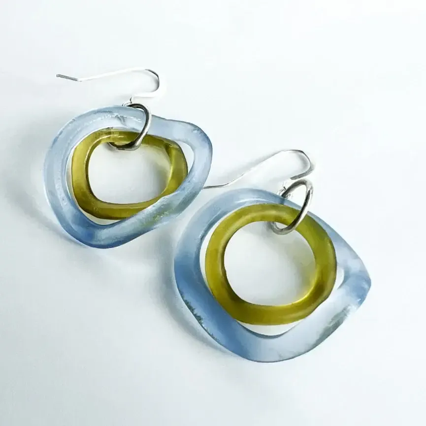 Smart Glass Flower Earrings 4001, Color: Iris / Silver