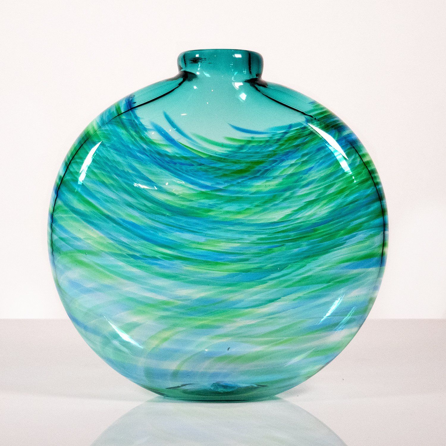 Little River Hot Glass: Vortex Flat Vase, Color: Ocean Lagoon