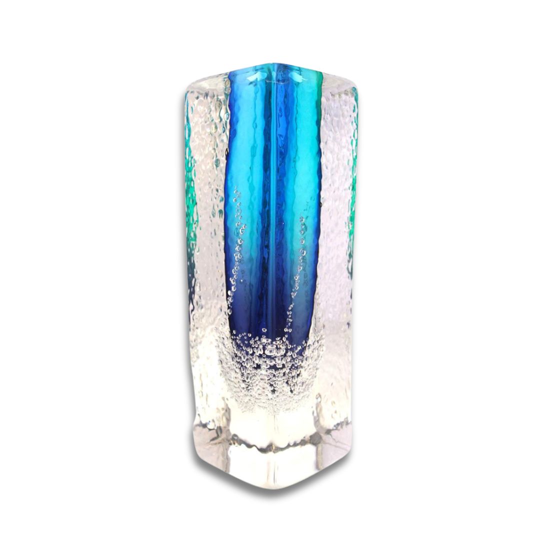 Blodgett Glass Heavy Flat Square Vase, Color: Blue Multicolor