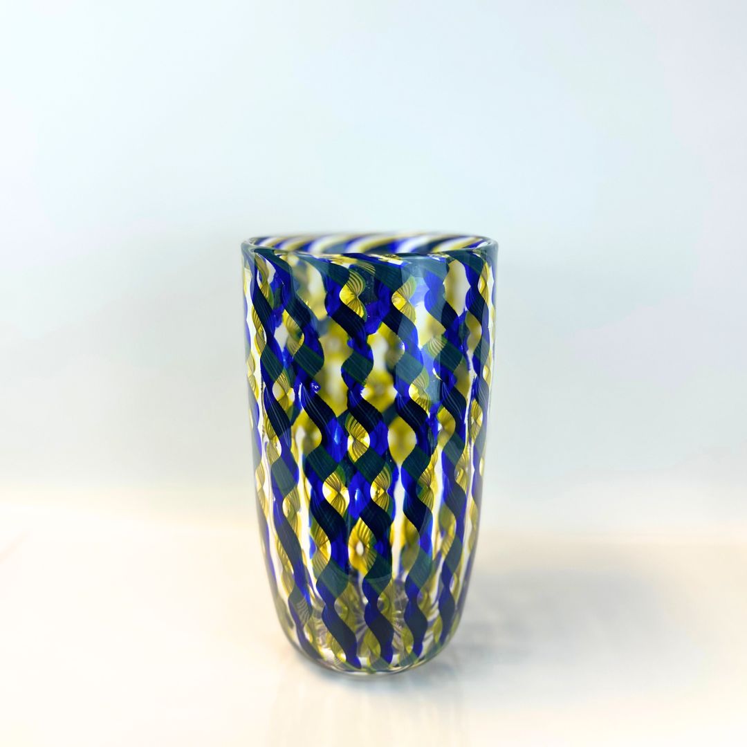 Cane Work Vase in Cobalt and Honey Gold by Harry Boux