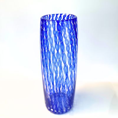 Cane Work Cylinder Vase in Cobalt by Harry Boux