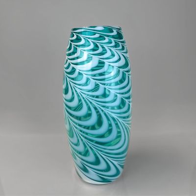 Merletto 14&quot; Cylinder Vase in Teal and White by Harry Boux