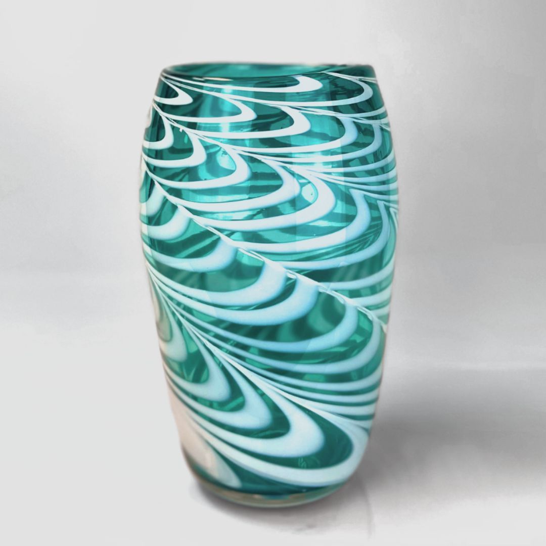 Merletto 12&quot; Cylinder Vase in Teal and White by Harry Boux
