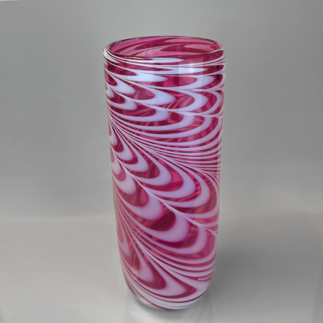 Merletto 14&quot; Cylinder Vase Ruby and White by Harry Boux