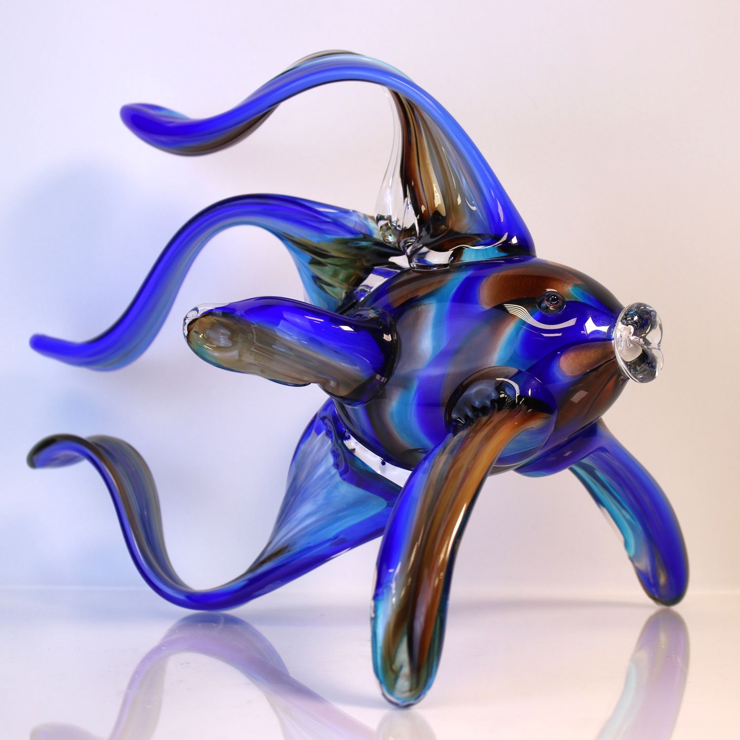 Hudson Glass Large Angel Fish, Color: Aqua/Cobalt/Brown