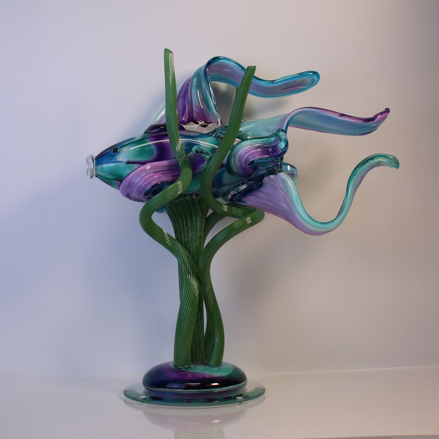 Hudson Glass: Fish in Seaweed, Color: Aqua/GreenBlue/Purple