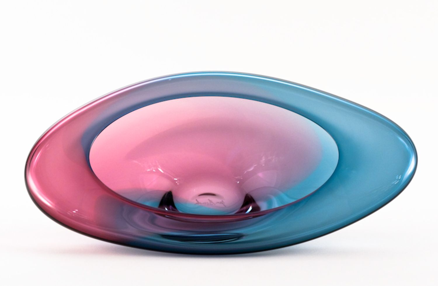 Krystyna Glass Two Tone Rim Plates, Color: Magenta/Steel Blue