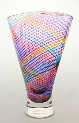 Blodgett Glass Ribbed Overlay Fan Vase