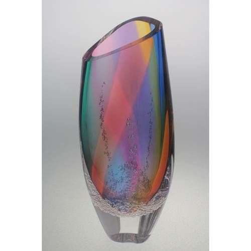 Blodgett Glass Angled Triangular Large Vase, Color: Aurora