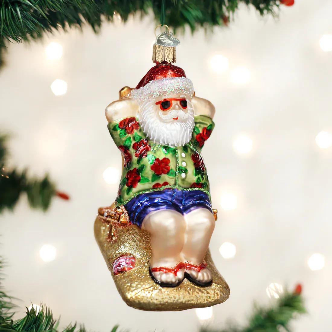 Old World X-Mas Ornament Sunning Santa