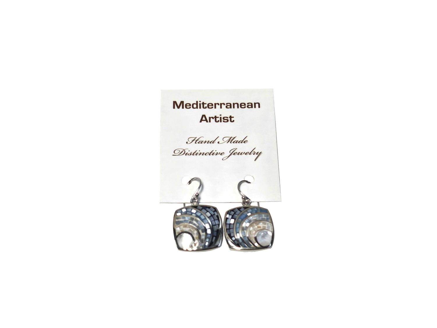 MedArtCo Mosaic Blue /White Earrings NAOE3478