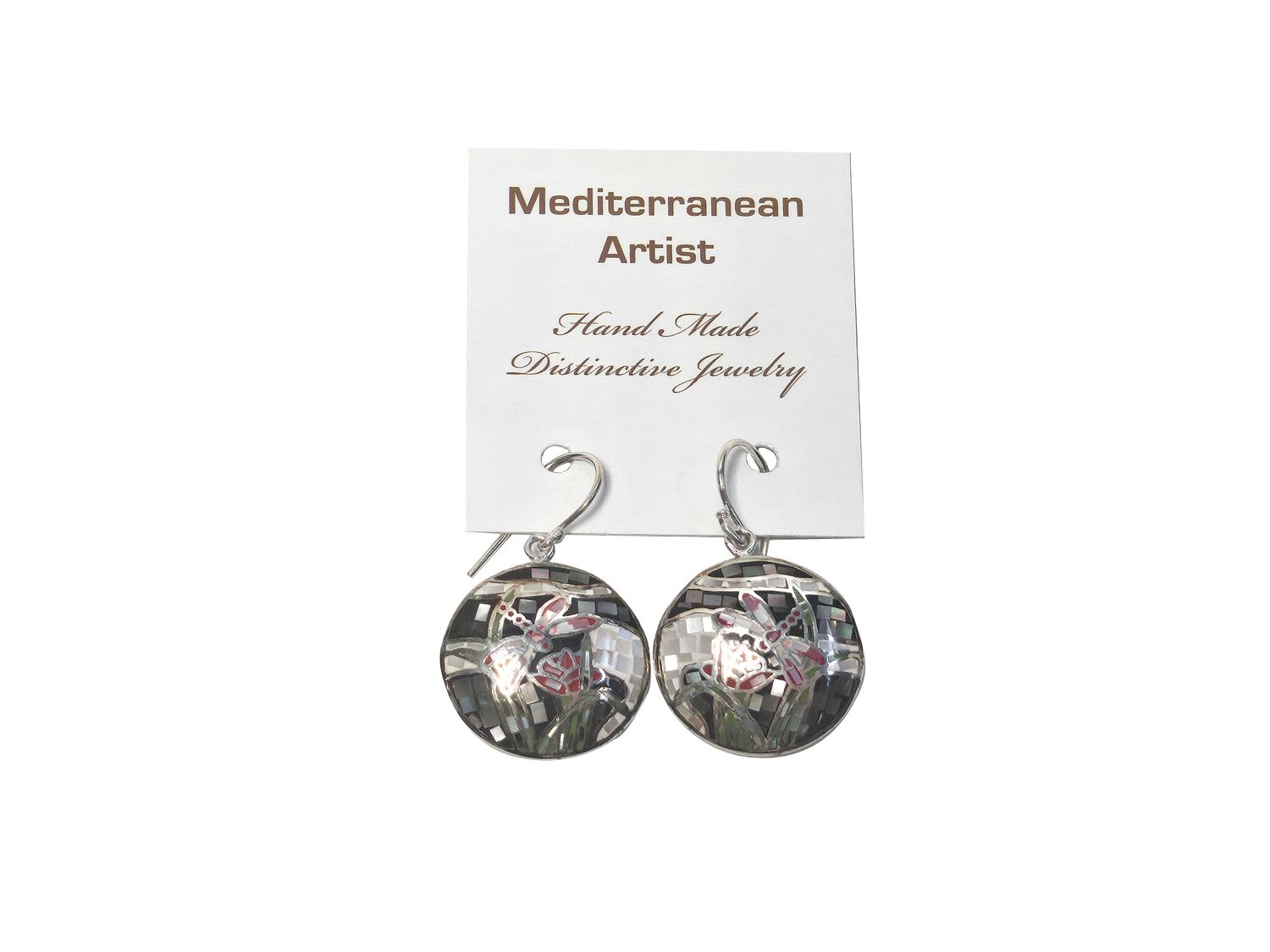 MedArtCo Mosaic Red Dragonfly Earrings NAOE7380BW