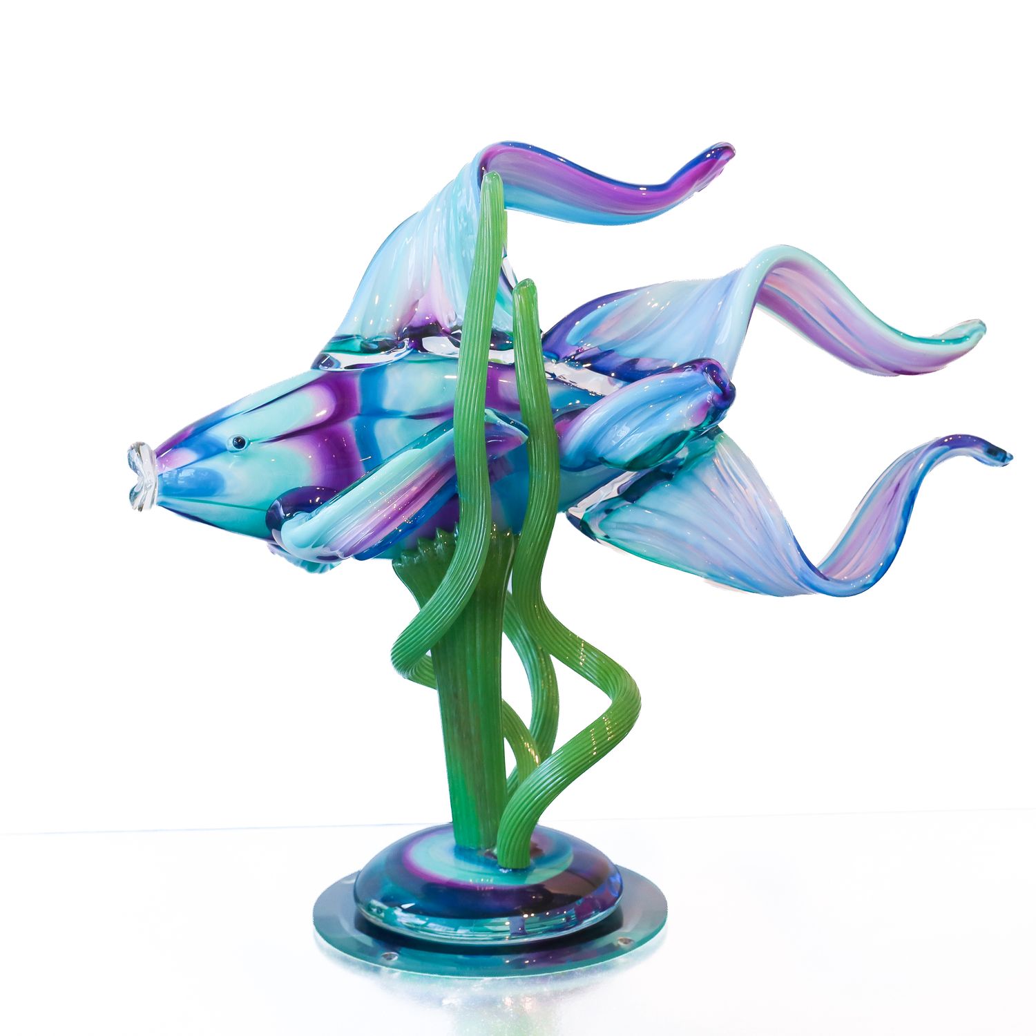 Hudson Glass: Fish in Seaweed, Color: Aqua/GreenBlue/Purple