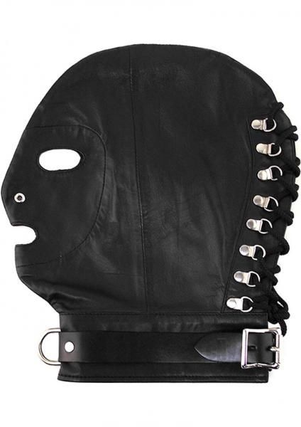 Leather Mask with D rings and Lock Strap, COLOR: Black