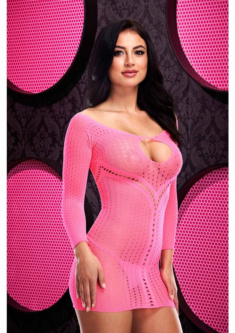 Jacquard Punch Out Mini Dress, ATTRIBUTE: Pink, Size: Standard