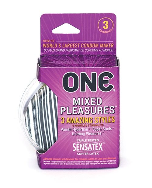 ONE MIXED PLEASURES CONDOM, Size: 3 PK
