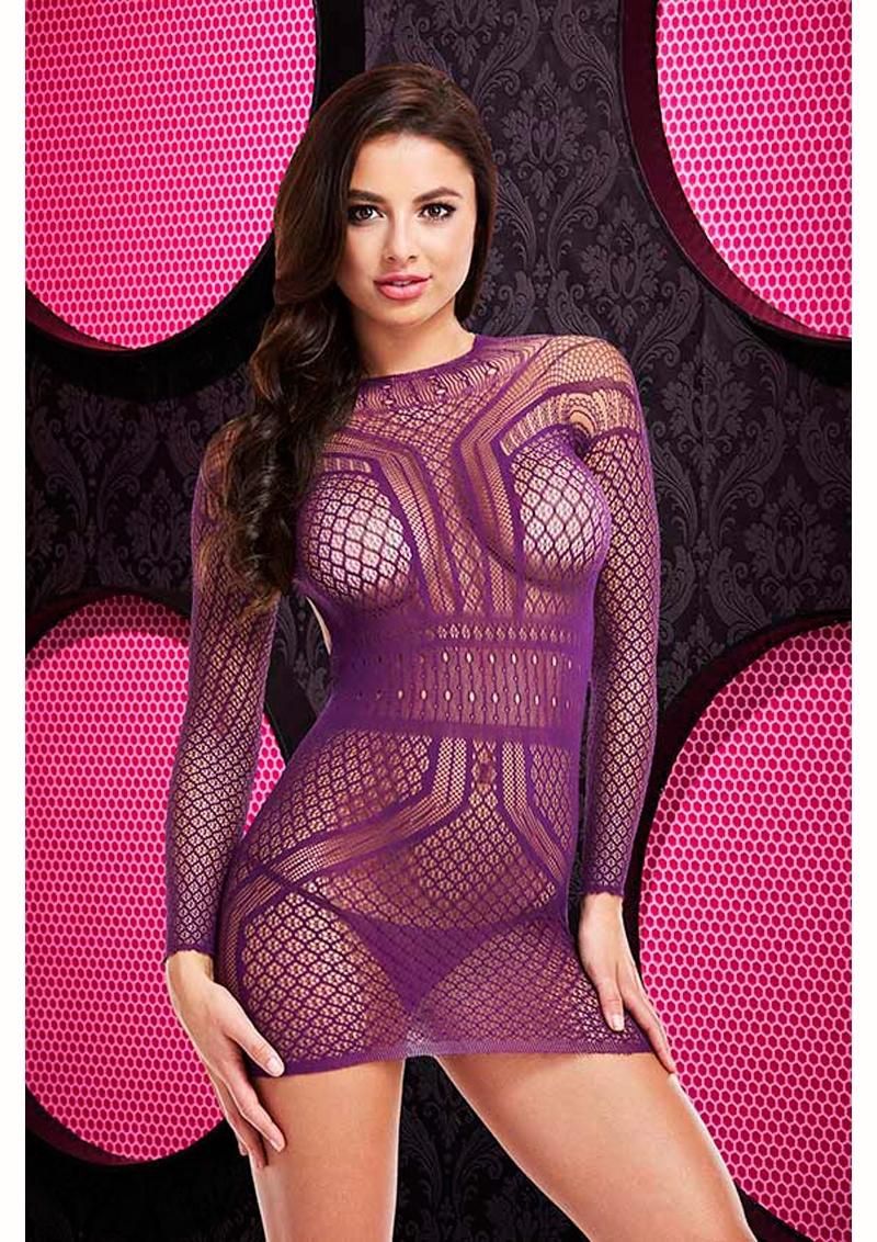 Long Sleeve Open Back Mini, ATTRIBUTE: Purple, Size: Standard