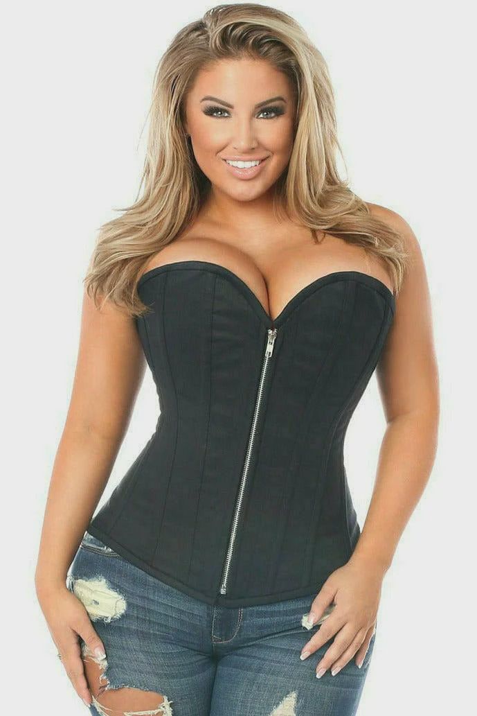 Cotton Steel Over bust Zipper Corset, Size: 2Xlarge, COLOR: Black