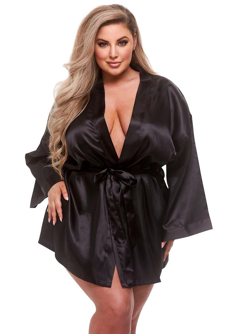 Silky Satin Robe, Size: Standard, COLOR: Black