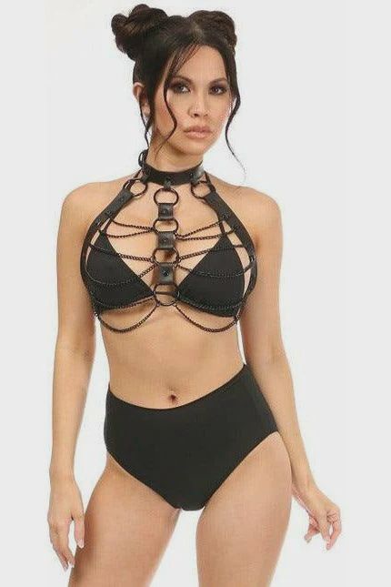 Chain Bra Harness, COLOR: Black, Size: Regular