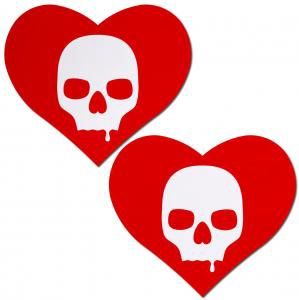 Sullen Skull Pasties, COLOR: Red, SHAPE: Heart