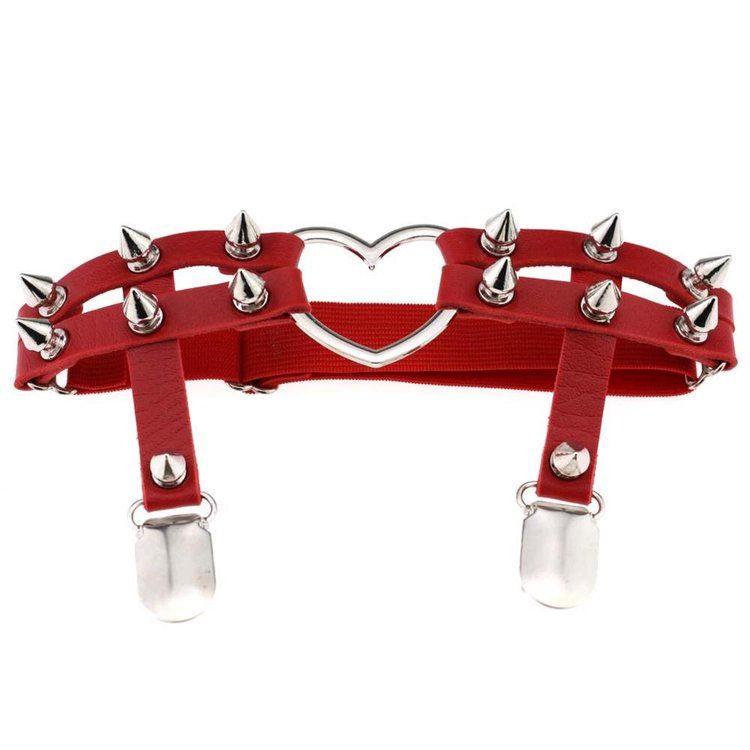 Heart Garter with Spikes, COLOR: Red