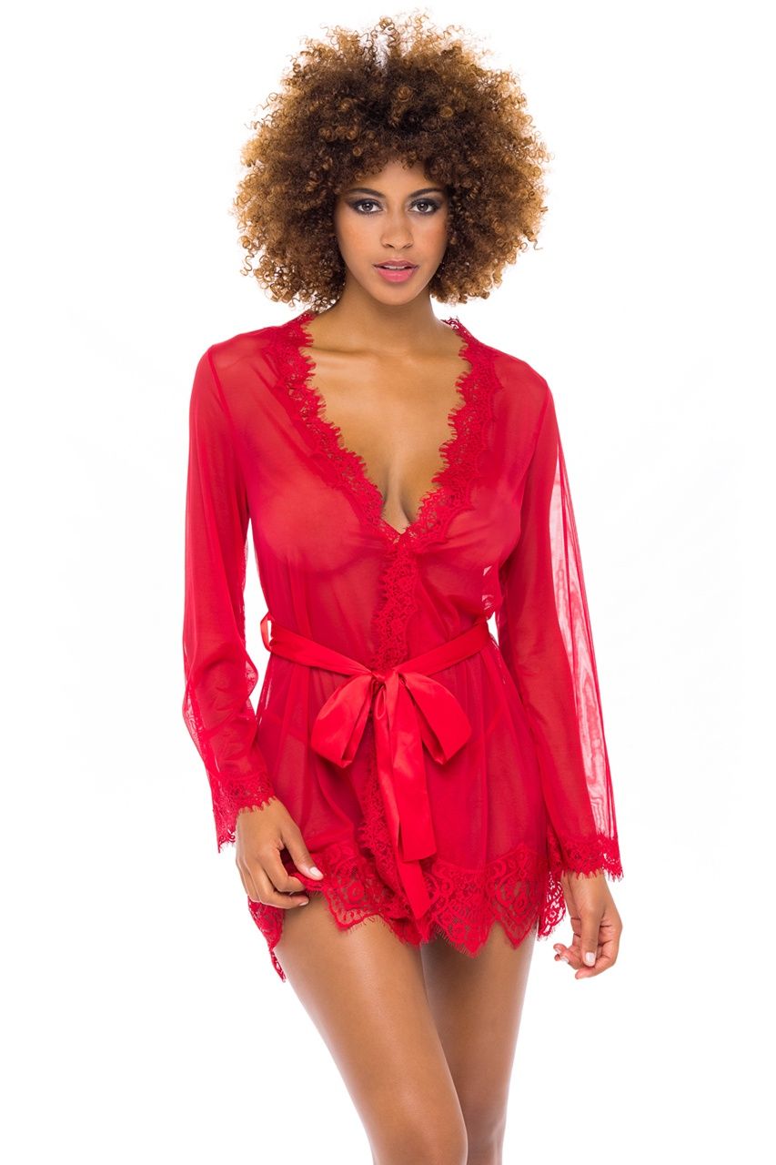 EYELASH LACE ROBE W/ GSTRING, Size: LARGE-XLARGE, COLOR: RED