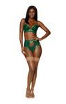 Vine Bra &amp; Garterbelt Set, COLOR: Evergreen, Size: Small