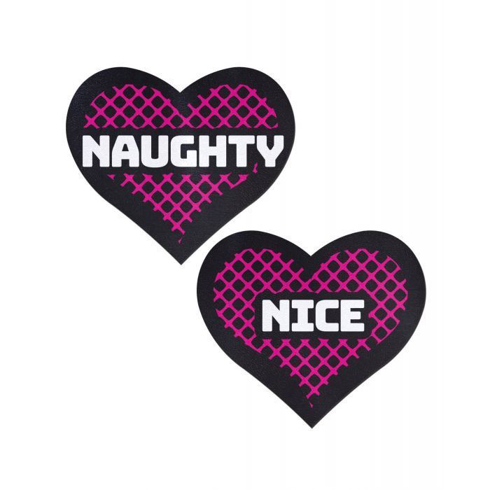 Naughty &amp; Nice Heart Pasties, COLOR: Black-Pink, SHAPE: Heart