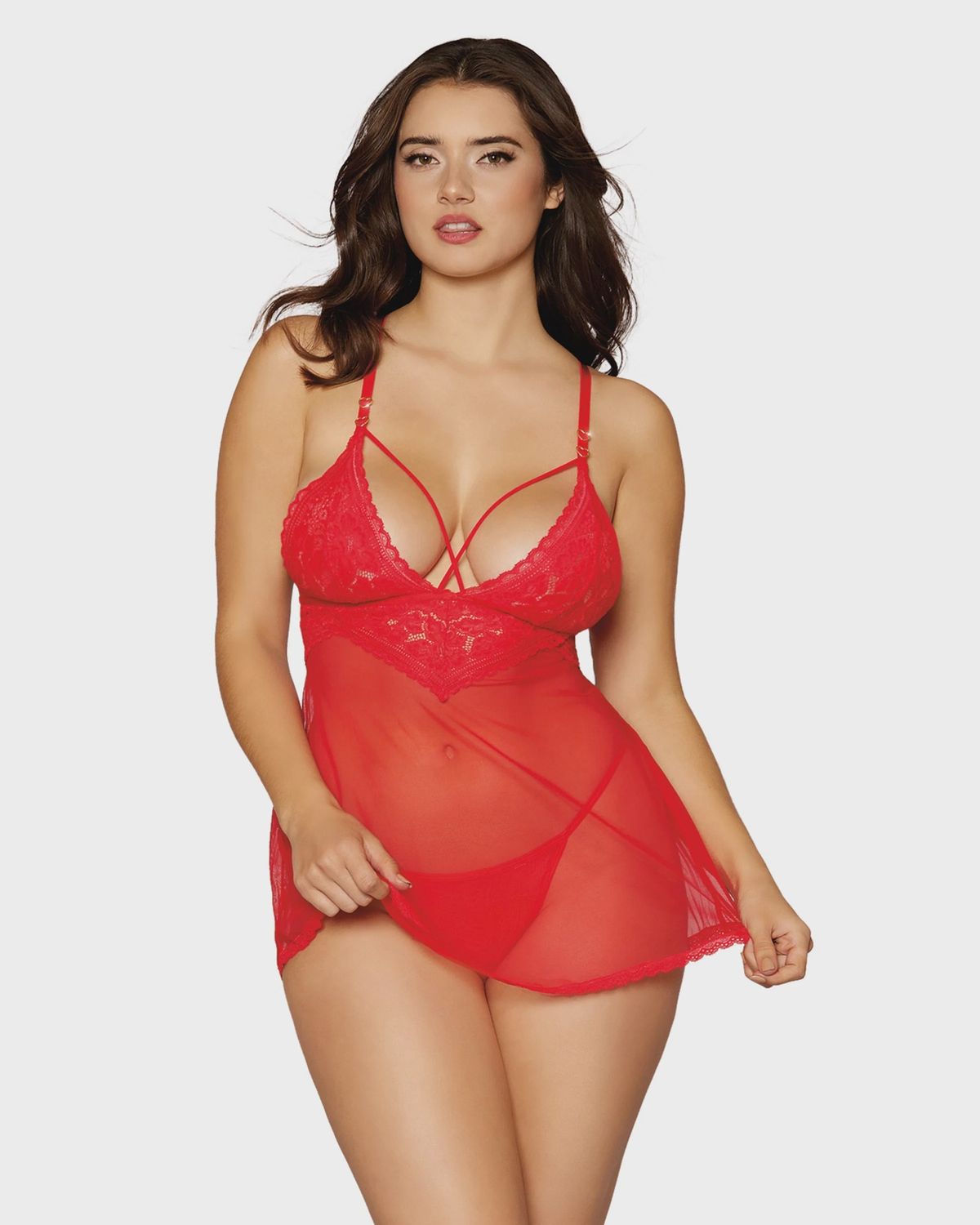 Sheer Babydoll and G-string, COLOR: Red, Size: One Size