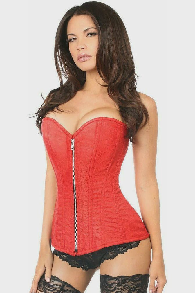 Top Drawer Brocade Steel Boned Corset, COLOR: Red, Size: Small
