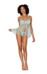 Lace &amp; Mesh Babydoll with matching thong, COLOR: Blue, Size: Standard