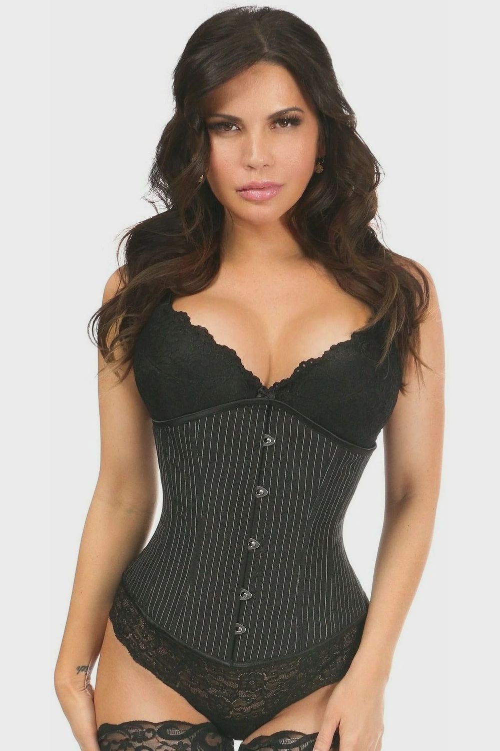 Lavish Pinstripe Underbust Corset, COLOR: Pinstripe, Size: Small
