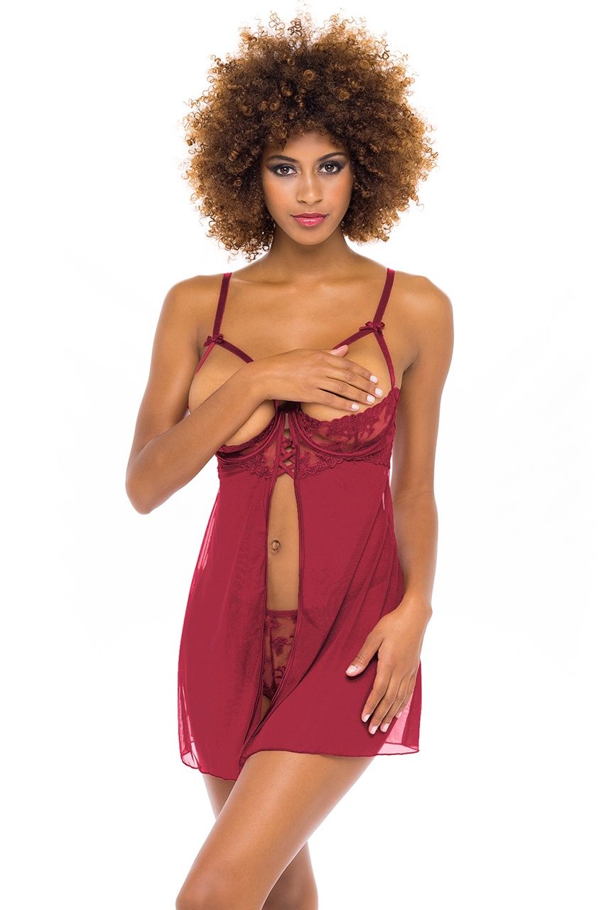 KIRA OPEN CUP FLYAWAY BABYDOLL, Size: 1XLARGE, COLOR: RHUBARB