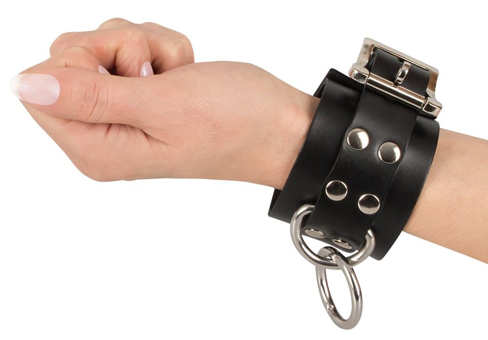 HEAVY LATEX HANDCUFFS, Size: Adjustable, COLOR: BLACK, Material: Latex