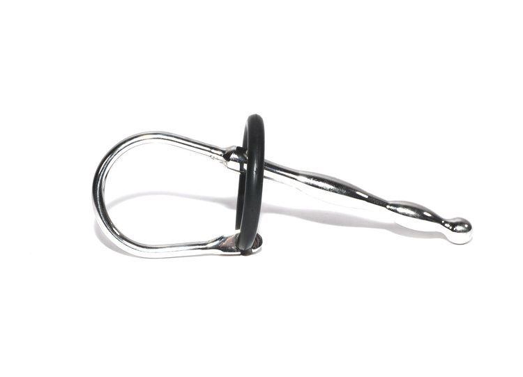 Penis Plug/ Urethral Sound with Silicone Ring, Material: Stainless Steel