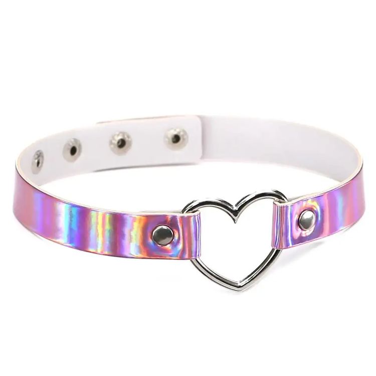 Holographic Heart Collar, COLOR: Pink, Size: Adjustable