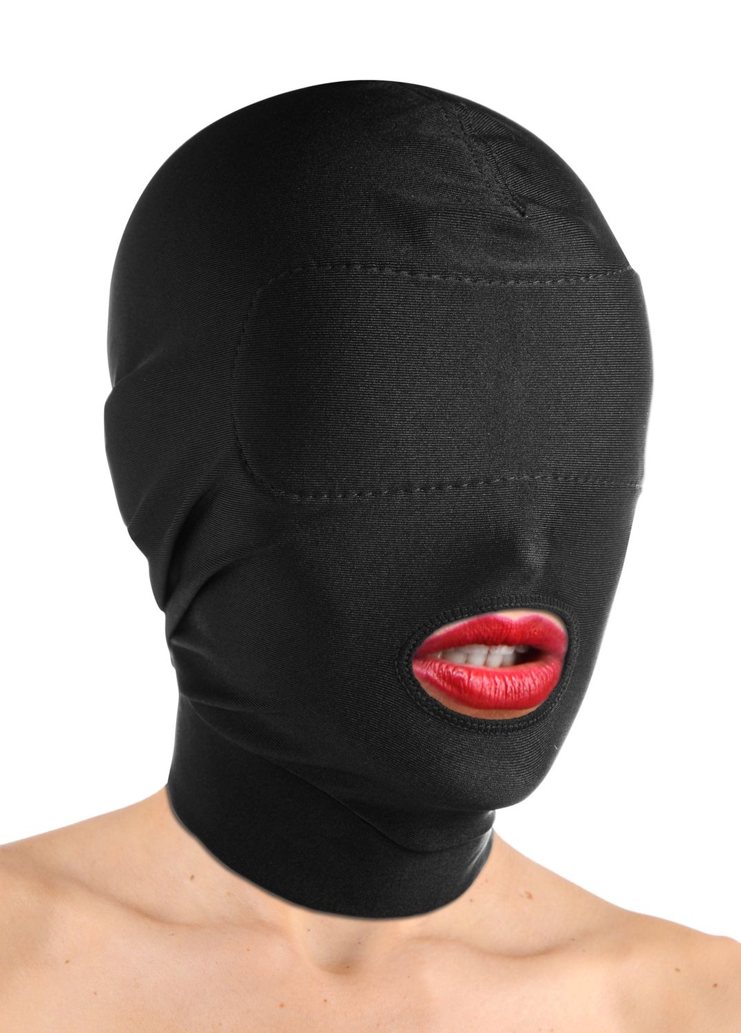 Master Series Disguise Open Mouth Hood With Padded Blindfold, COLOR: Black