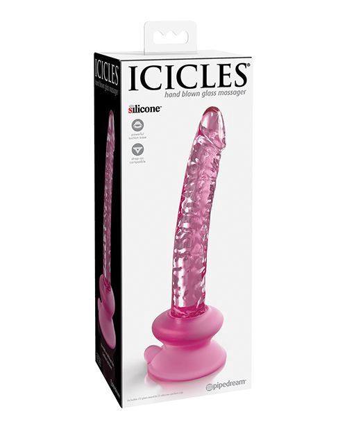 Icicles No. 86 Hand Blown Glass Massager w/Suction Cup, COLOR: Pink, Size: 6 in