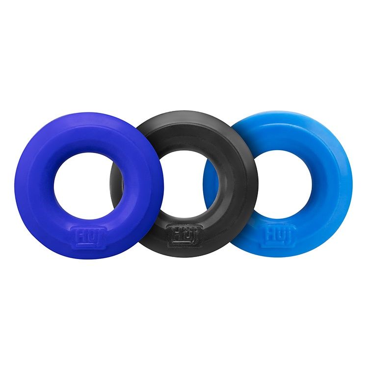 HunkyJunk HUJ3 Cock Ring Set, COLOR: Blue-Multi, Size: 3 pack