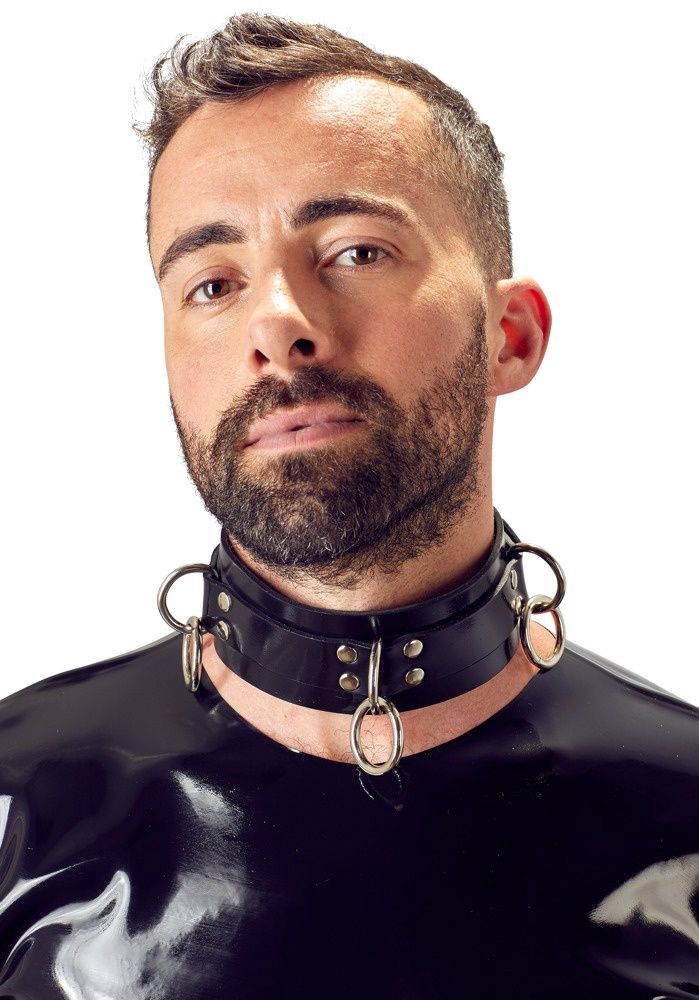 3 Ring Latex Collar, Size: 43 CM, COLOR: Black, Material: Latex