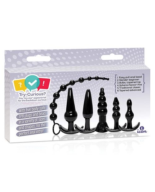 Try Curious Anal Plug Kit, COLOR: Black, Size: Multi