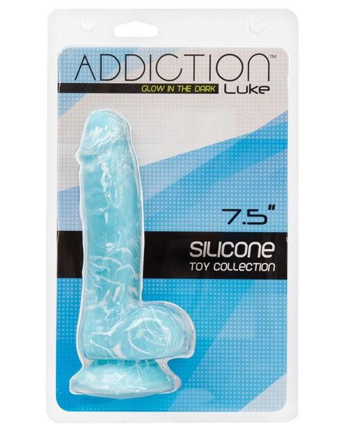 Addiction Dong Luke Silicone, COLOR: Blue Glow, Size: 7.5 IN