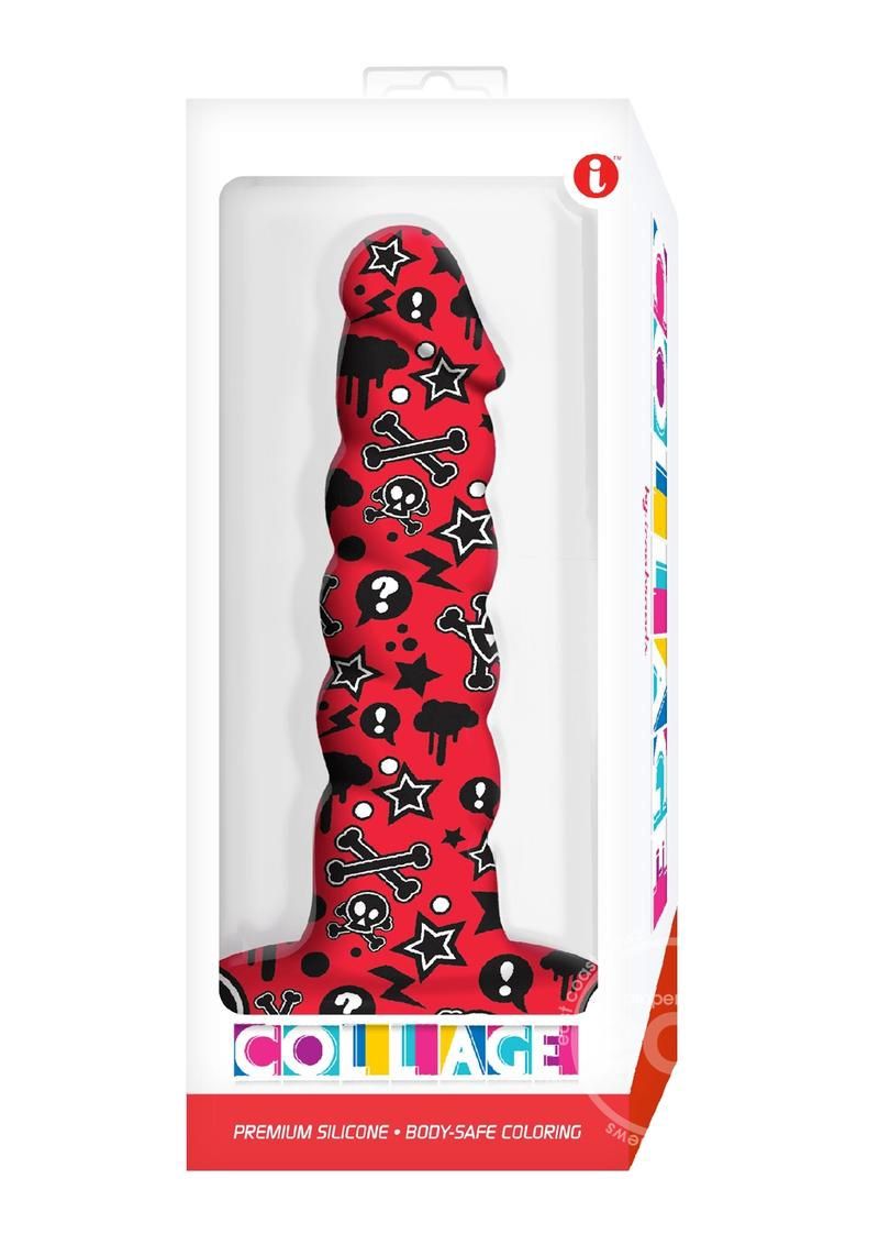 Collage Goth Girl Twisted Dildo, COLOR: Red